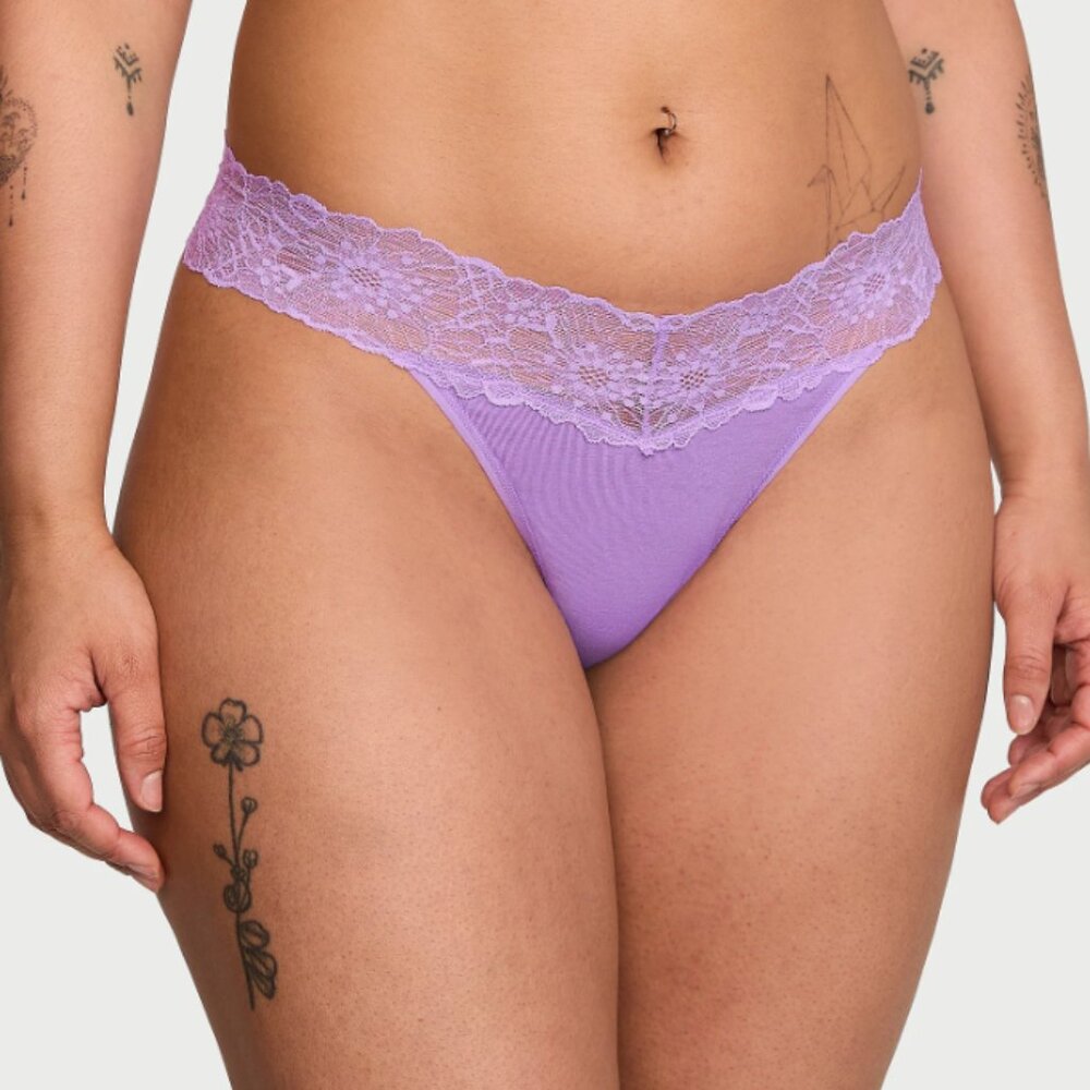 Victoria's Secret THE LACIE Lace-Waist Cotton Thong Panty